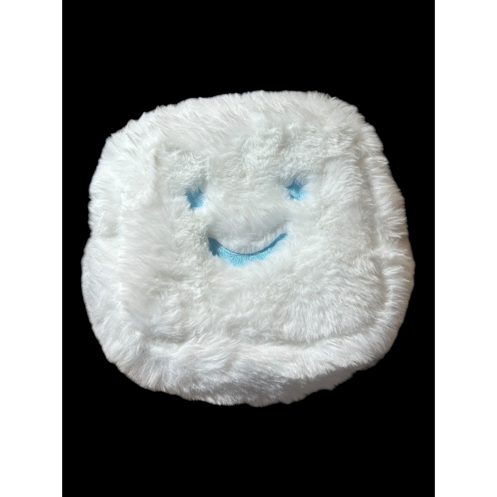 Starface Cloud Pouch White Faux Fur Plush Makeup Bag Embroidered Smiley Face